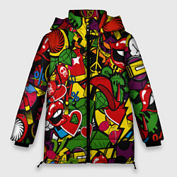 Куртка зимняя женская Хиппи, знаки, позитифф, цвет: 3D-красный