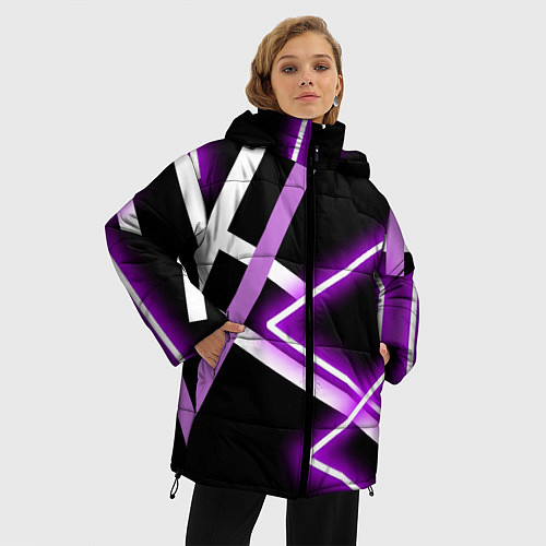 Женская зимняя куртка Фиолетовые полоски с неоном / 3D-Черный – фото 3