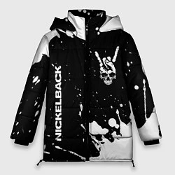 Куртка зимняя женская Nickelback и рок символ на темном фоне, цвет: 3D-черный