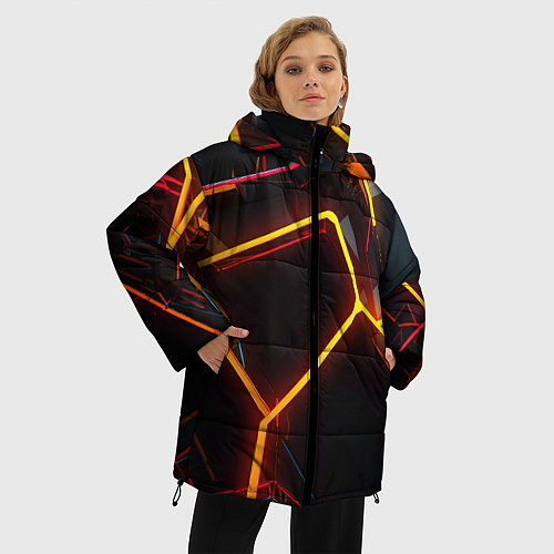 Женская зимняя куртка Неон на черном фоне / 3D-Черный – фото 3