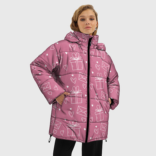 Женская зимняя куртка Влюбленным паттерн / 3D-Светло-серый – фото 3