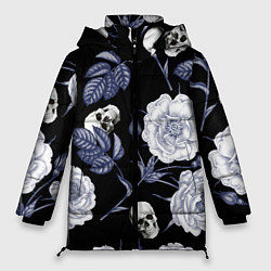 Куртка зимняя женская Черепа с розами, цвет: 3D-черный