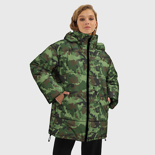 Женская зимняя куртка Камуфляж зелёный / 3D-Черный – фото 3