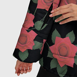 Куртка зимняя женская Алые розы на черном, цвет: 3D-черный — фото 2