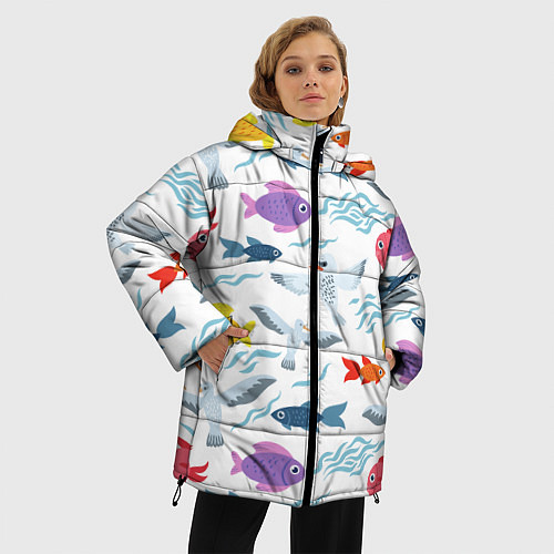 Женская зимняя куртка Рыбы и чайки / 3D-Черный – фото 3