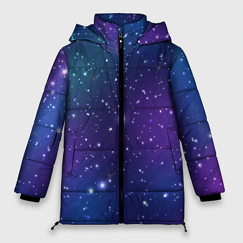 Женская зимняя куртка Фиолетовая розовая звездная туманность в космосе / 3D-Красный – фото 1
