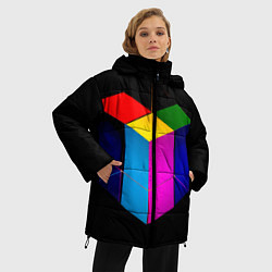 Куртка зимняя женская Многосторонний цветной куб, цвет: 3D-черный — фото 2