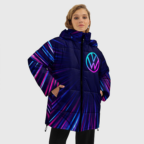 Женская зимняя куртка Volkswagen neon speed lines / 3D-Черный – фото 3
