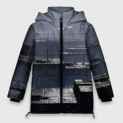 Куртка зимняя женская Тёмный металлический город будущего, цвет: 3D-светло-серый