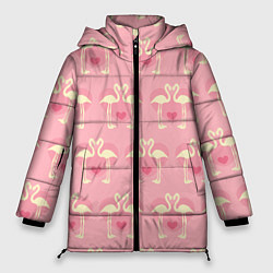 Куртка зимняя женская Любовный паттерн с фламинго, цвет: 3D-красный