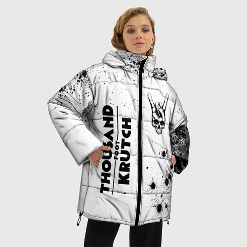 Женская зимняя куртка Thousand Foot Krutch и рок символ на светлом фоне / 3D-Черный – фото 3