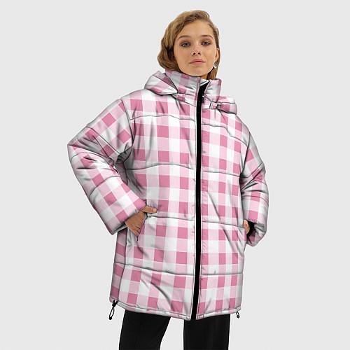 Женская зимняя куртка Барби-розовый: клетка / 3D-Черный – фото 3