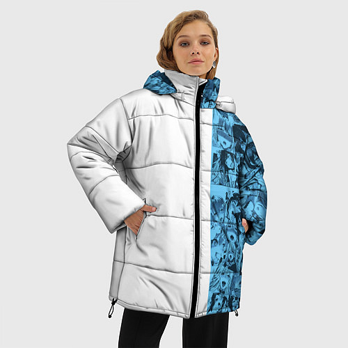Женская зимняя куртка Ахегао на белом фоне / 3D-Черный – фото 3