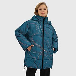 Куртка зимняя женская Бирюзовый линии абстракция, цвет: 3D-светло-серый — фото 2