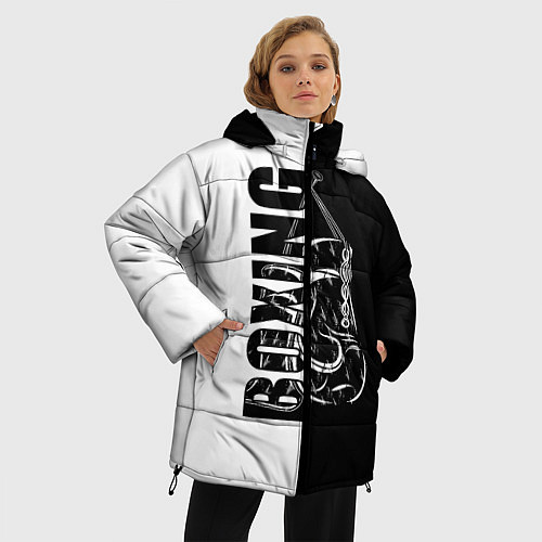 Женская зимняя куртка Boxing чёрно-белое / 3D-Светло-серый – фото 3