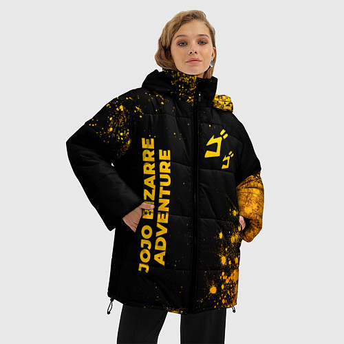 Женская зимняя куртка JoJo Bizarre Adventure - gold gradient: надпись, с / 3D-Черный – фото 3