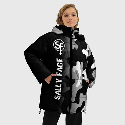 Женская зимняя куртка Sally Face glitch на темном фоне: по-вертикали / 3D-Черный – фото 3