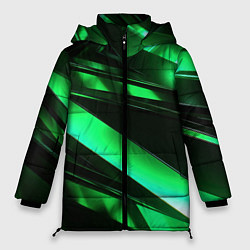 Куртка зимняя женская Зеленая неоновая абстракция, цвет: 3D-светло-серый