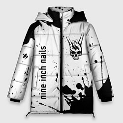 Куртка зимняя женская Nine Inch Nails и рок символ на светлом фоне, цвет: 3D-черный