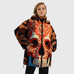 Куртка зимняя женская Оранжевый череп, цвет: 3D-светло-серый — фото 2
