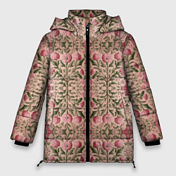 Куртка зимняя женская Переплетение из розовых цветов, цвет: 3D-черный