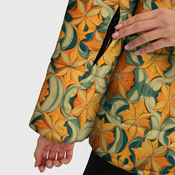 Куртка зимняя женская Растительный оранжевый паттерн, цвет: 3D-светло-серый — фото 2