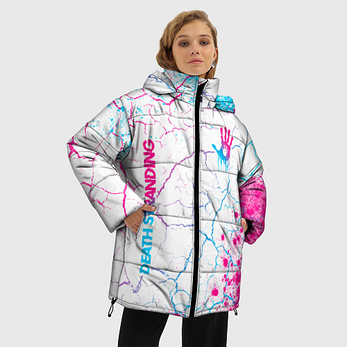 Женская зимняя куртка Death Stranding neon gradient style: надпись, симв / 3D-Черный – фото 3