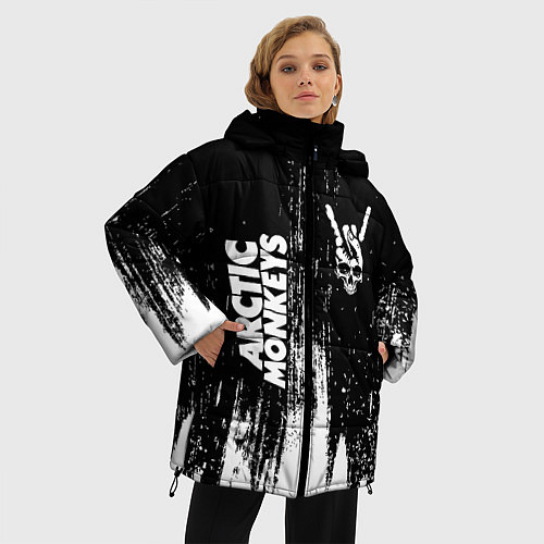 Женская зимняя куртка Arctic Monkeys и рок символ на темном фоне / 3D-Черный – фото 3