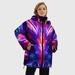 Куртка зимняя женская Неоновые объекты абстракция, цвет: 3D-черный — фото 2