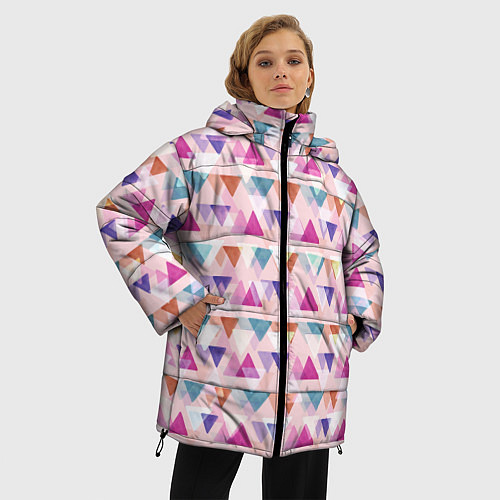 Женская зимняя куртка Цветные треугольники / 3D-Черный – фото 3