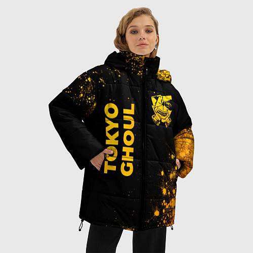 Женская зимняя куртка Tokyo Ghoul - gold gradient: надпись, символ / 3D-Черный – фото 3