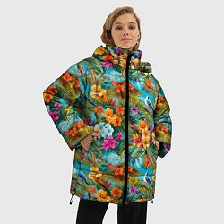Куртка зимняя женская Яркие разные цветочки, цвет: 3D-черный — фото 2