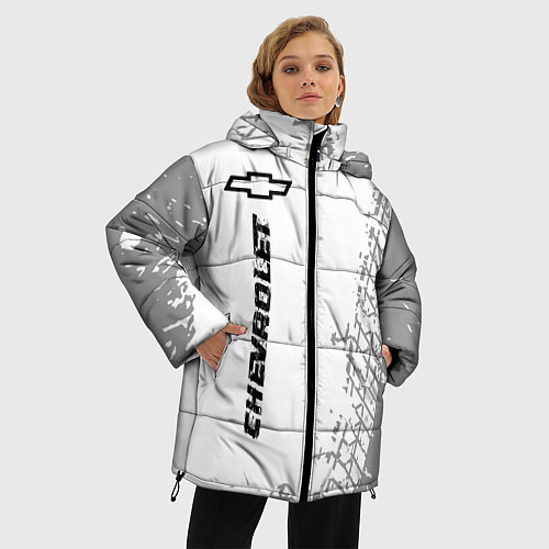 Женская зимняя куртка Chevrolet speed на светлом фоне со следами шин: по / 3D-Черный – фото 3