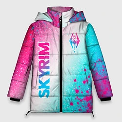 Куртка зимняя женская Skyrim neon gradient style: надпись, символ, цвет: 3D-черный