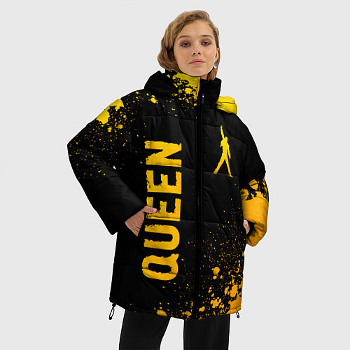 Женская зимняя куртка Queen - gold gradient: надпись, символ / 3D-Черный – фото 3