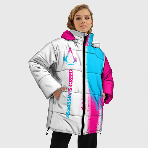 Женская зимняя куртка Assassins Creed neon gradient style: по-вертикали / 3D-Черный – фото 3