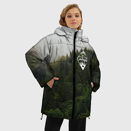 Женская зимняя куртка Я из Сибири на фоне леса / 3D-Черный – фото 3