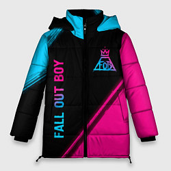 Куртка зимняя женская Fall Out Boy - neon gradient: надпись, символ, цвет: 3D-черный