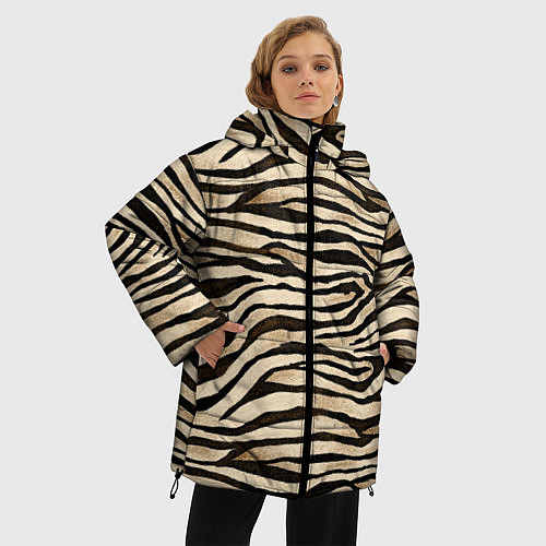 Женская зимняя куртка Шкура зебры и белого тигра / 3D-Черный – фото 3