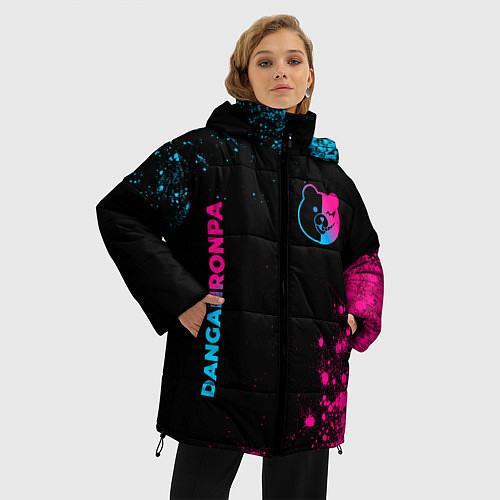 Женская зимняя куртка Danganronpa - neon gradient: надпись, символ / 3D-Черный – фото 3