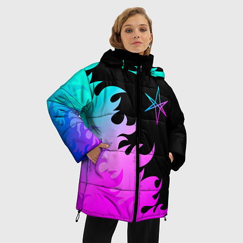 Женская зимняя куртка Bring Me the Horizon неоновый огонь / 3D-Черный – фото 3