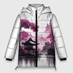 Куртка зимняя женская Японские мотивы - фиолетовый, цвет: 3D-светло-серый