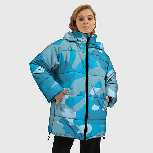 Женская зимняя куртка Камуфляж военный синий / 3D-Черный – фото 3