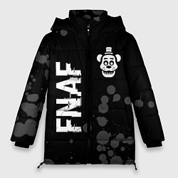 Куртка зимняя женская FNAF glitch на темном фоне: надпись, символ, цвет: 3D-черный