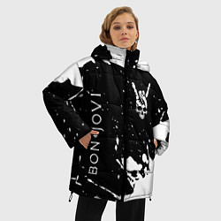 Куртка зимняя женская Bon Jovi и рок символ на темном фоне, цвет: 3D-черный — фото 2