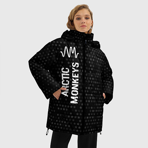 Женская зимняя куртка Arctic Monkeys glitch на темном фоне: по-вертикали / 3D-Черный – фото 3