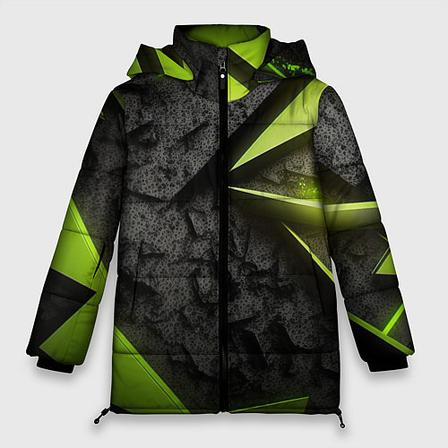 Женская зимняя куртка Зеленые абстрактные осколки / 3D-Красный – фото 1