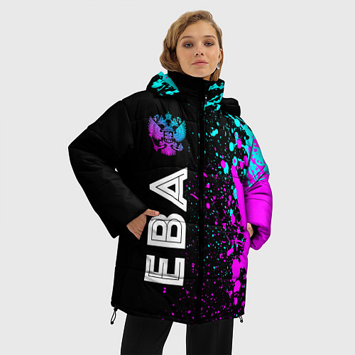 Женская зимняя куртка Ева и неоновый герб России: по-вертикали / 3D-Черный – фото 3