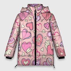 Куртка зимняя женская Many many hearts, цвет: 3D-красный
