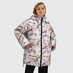 Куртка зимняя женская Паттерн веток с цветами сакуры, цвет: 3D-красный — фото 2